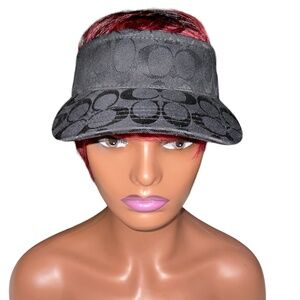 Coach Black Visor Hat with Signature Motif Leather Adjust Strap
